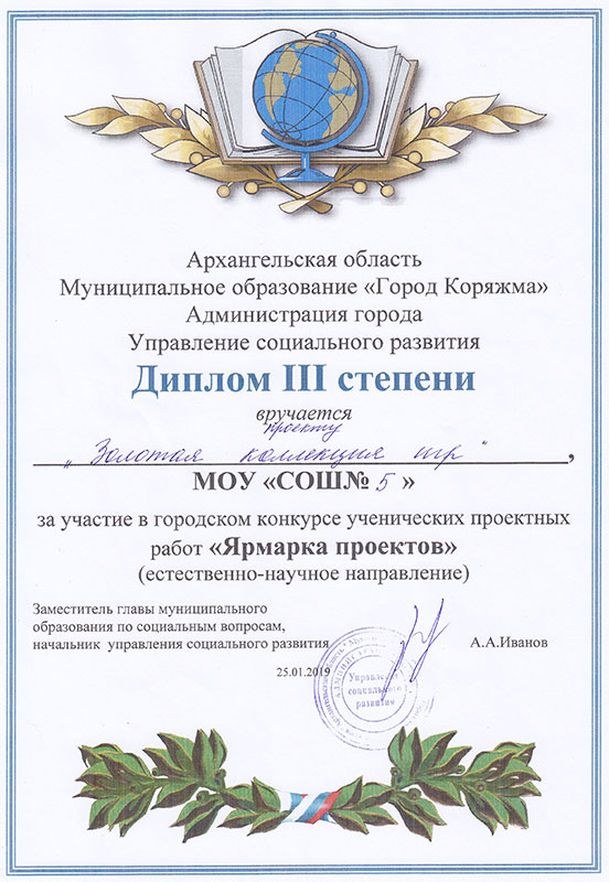 Диплом ярмарки проектов-2019